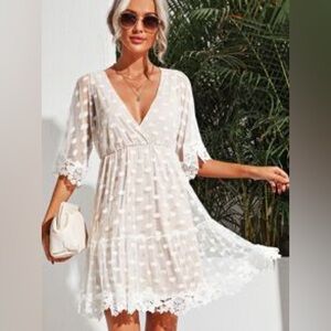 Lace Trim Mesh Overlay Dress